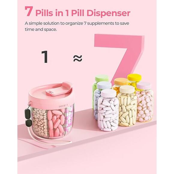 Pill Dispenser, 7 Compartments, Wide Opening Anti-Mix Pill Organizer, Pink, NEW - Picture 6 of 8